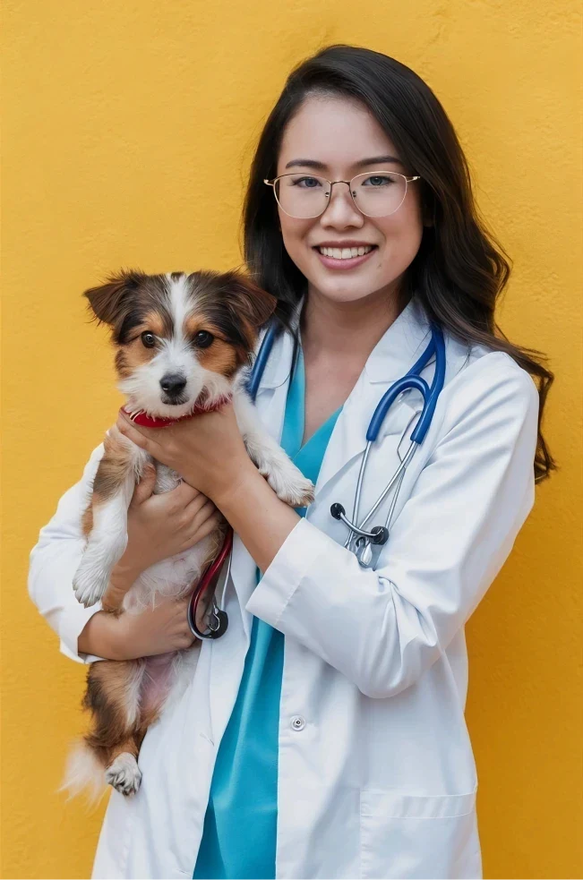 Vet holding a dog